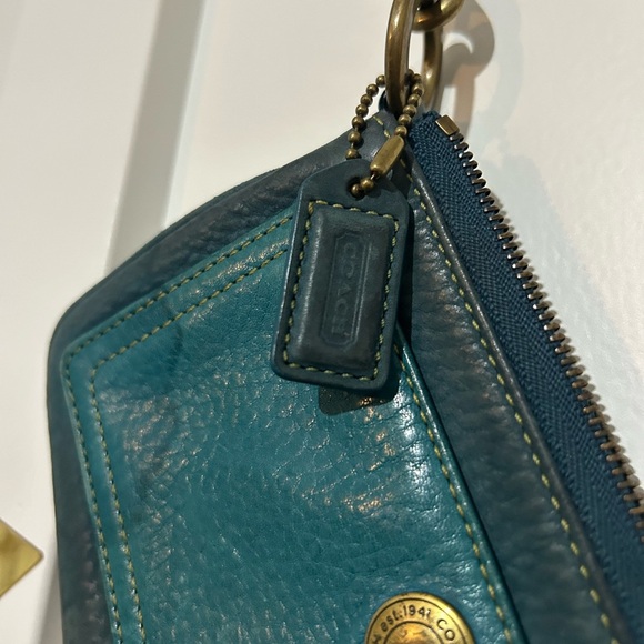 Coach Vintage Teal Leather Wristlet with Gold Accent - Picture 2 of 7